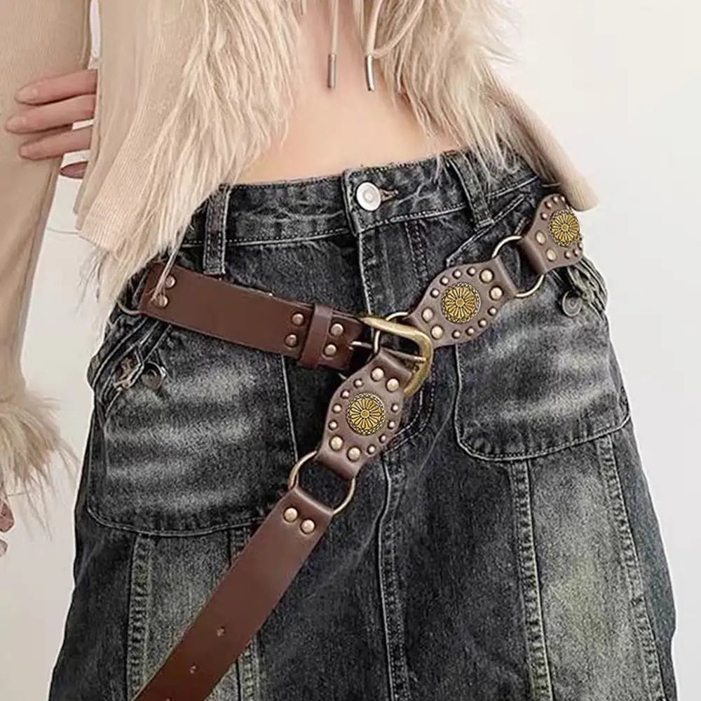 Vintage Belts For Both Men And Women With Handsome Riveted Metal Buckle Punk Hip Hop Fashion Accessories - 4