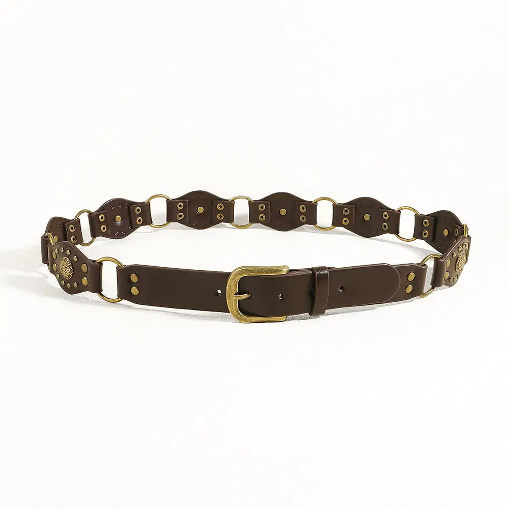 Vintage Belts For Both Men And Women With Handsome Riveted Metal Buckle Punk Hip Hop Fashion Accessories - GOLD COFFEE