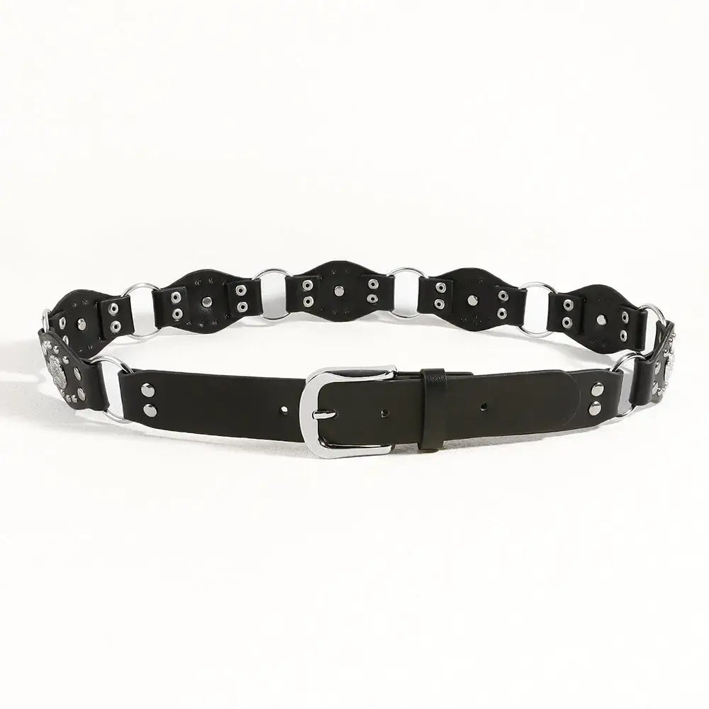 Vintage Belts For Both Men And Women With Handsome Riveted Metal Buckle Punk Hip Hop Fashion Accessories - SILVER BLACK