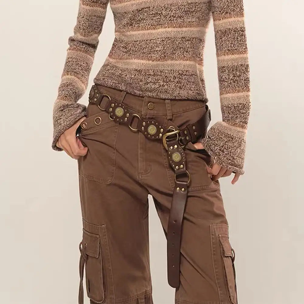 Vintage Belts For Both Men And Women With Handsome Riveted Metal Buckle Punk Hip Hop Fashion Accessories - 4