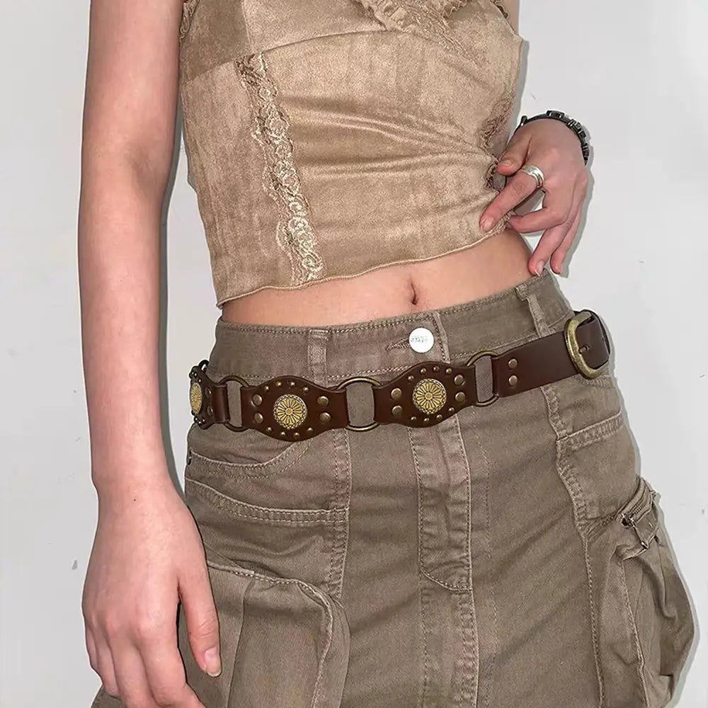 Vintage Belts For Both Men And Women With Handsome Riveted Metal Buckle Punk Hip Hop Fashion Accessories - 4