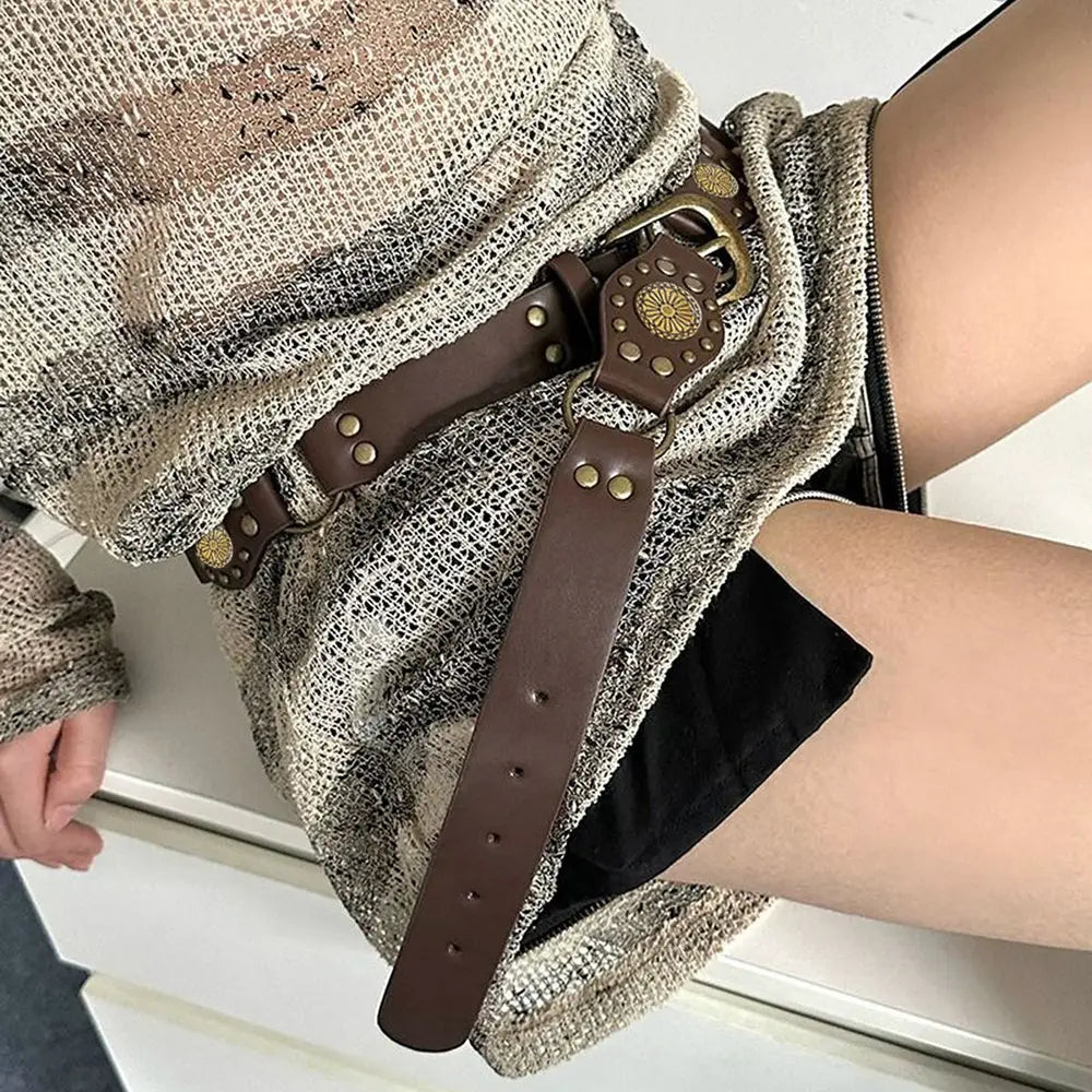 Vintage Belts For Both Men And Women With Handsome Riveted Metal Buckle Punk Hip Hop Fashion Accessories - 4