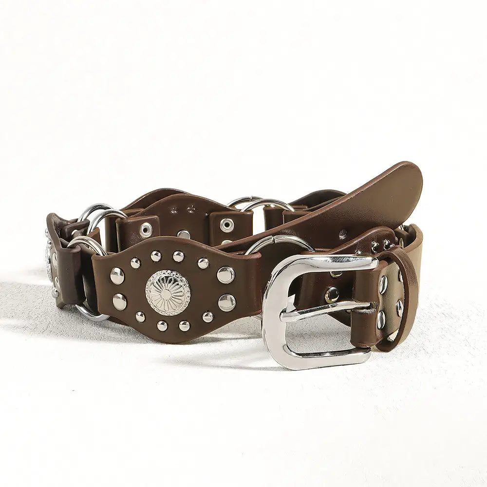 Vintage Belts For Both Men And Women With Handsome Riveted Metal Buckle Punk Hip Hop Fashion Accessories - SILVER