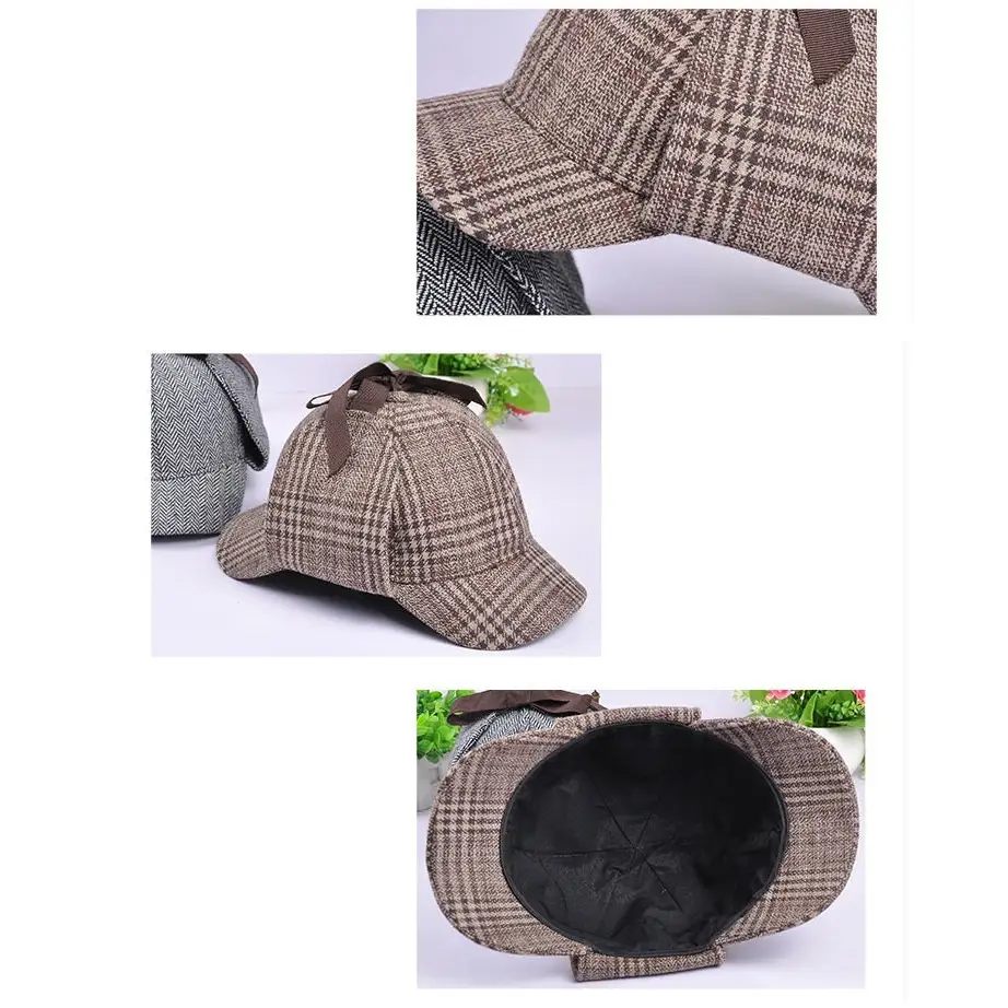 Vintage Plaid Double Brim Baseball Caps For Men And Women Autumn And Winter Ear Protection Double Brim Sunshade