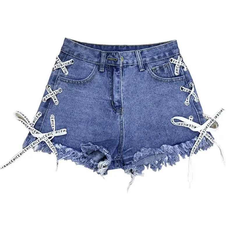 Vintage Snowflake Inelastic Women Denim Shorts With high Waist Straps Tassel Female Summer Shorts For Women's jeans Beyond Trends Hub