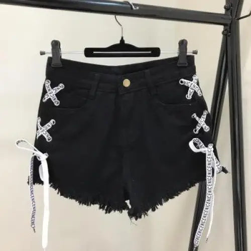 Vintage Snowflake Inelastic Women Denim Shorts With high Waist Straps Tassel Female Summer Shorts For Women's jeans Beyond Trends Hub