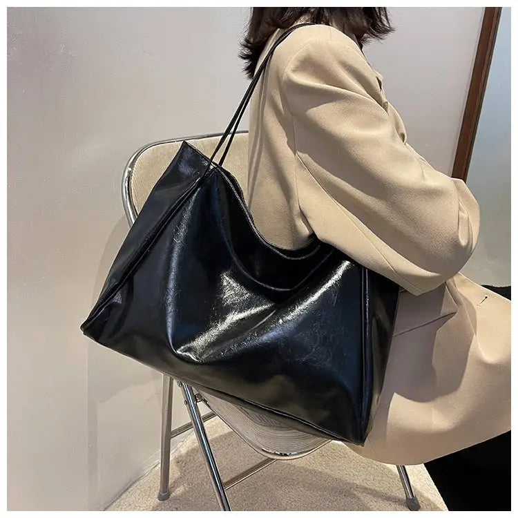 Vintage Women’s Tote Bag Athletic Casual Fashion Large Capacity Leather Shoulder Bag Shopper Harajuku Simple Handbag