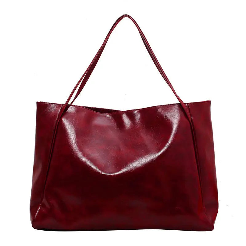 Vintage Women’s Tote Bag Athletic Casual Fashion Large Capacity Leather Shoulder Bag Shopper Harajuku Simple Handbag
