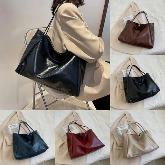 Vintage Women’s Tote Bag Athletic Casual Fashion Large Capacity Leather Shoulder Bag Shopper Harajuku Simple Handbag