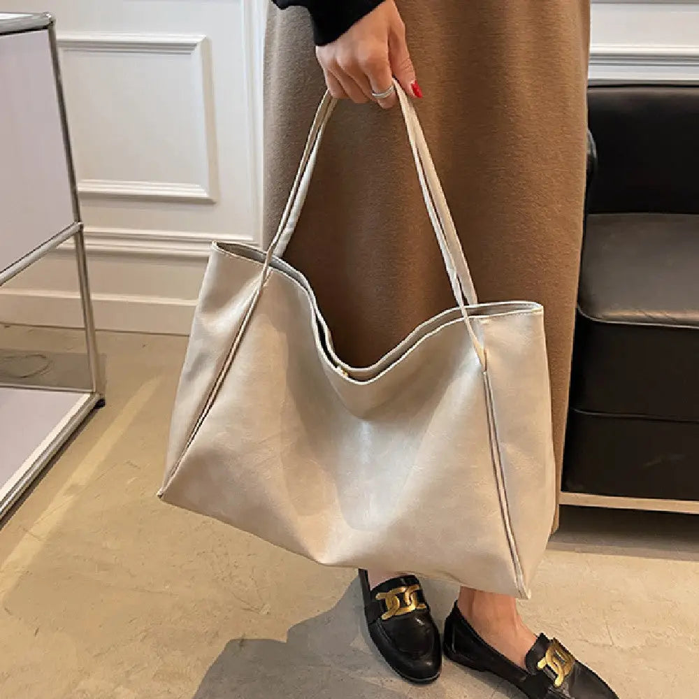 Vintage Women’s Tote Bag Athletic Casual Fashion Large Capacity Leather Shoulder Bag Shopper Harajuku Simple Handbag