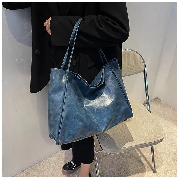 Vintage Women’s Tote Bag Athletic Casual Fashion Large Capacity Leather Shoulder Bag Shopper Harajuku Simple Handbag