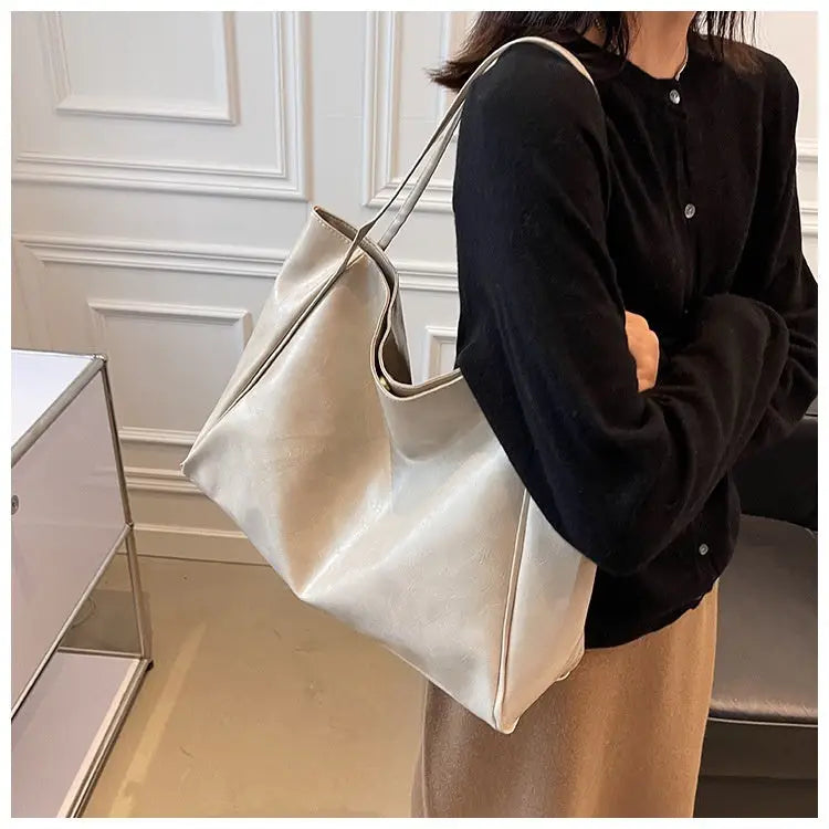Vintage Women’s Tote Bag Athletic Casual Fashion Large Capacity Leather Shoulder Bag Shopper Harajuku Simple Handbag