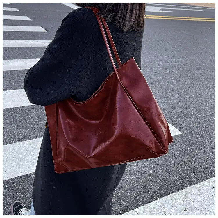 Vintage Women’s Tote Bag Athletic Casual Fashion Large Capacity Leather Shoulder Bag Shopper Harajuku Simple Handbag