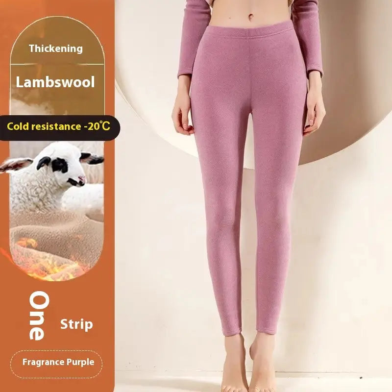 Warm Cashmere Leggings Winter Solid Slim Pants Fashion Trousers For Women Clothing - Purple / L - 4