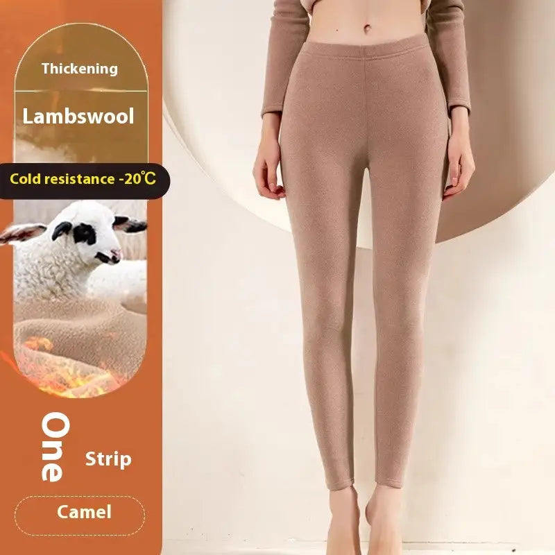 Warm Cashmere Leggings Winter Solid Slim Pants Fashion Trousers For Women Clothing - Camel Color / L - 4