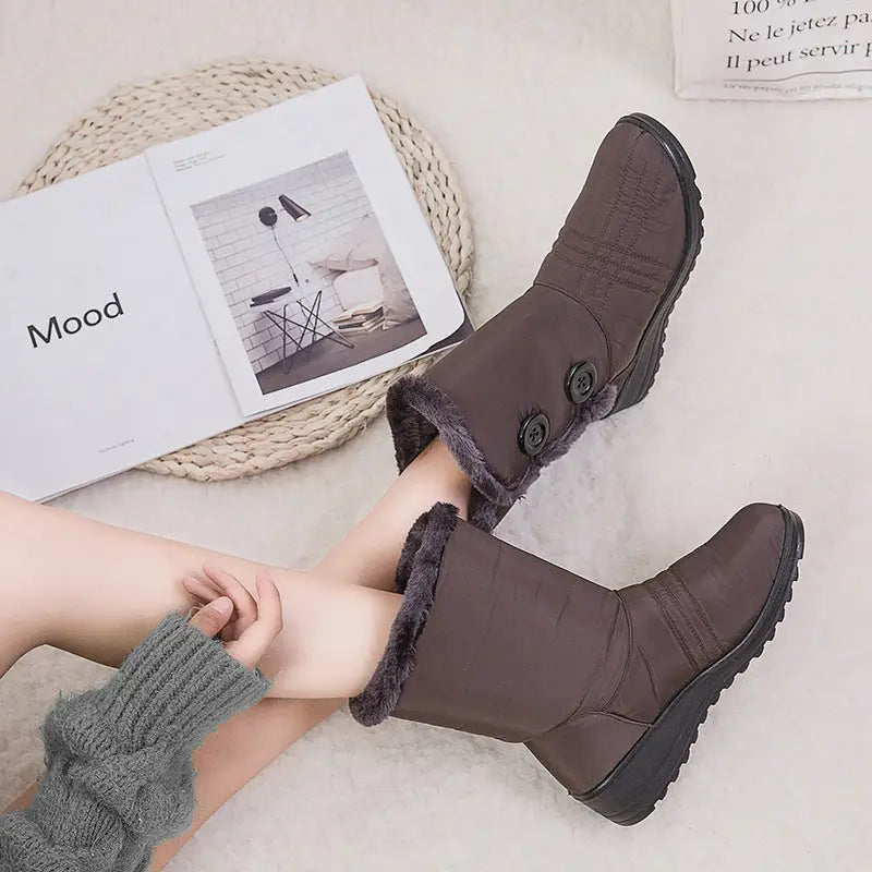 Warm women's snow boots button waterproof boots Beyond Trends Hub