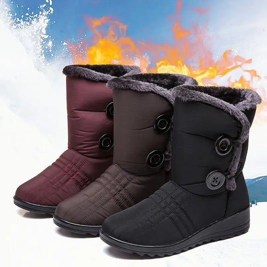 Warm women's snow boots button waterproof boots Beyond Trends Hub