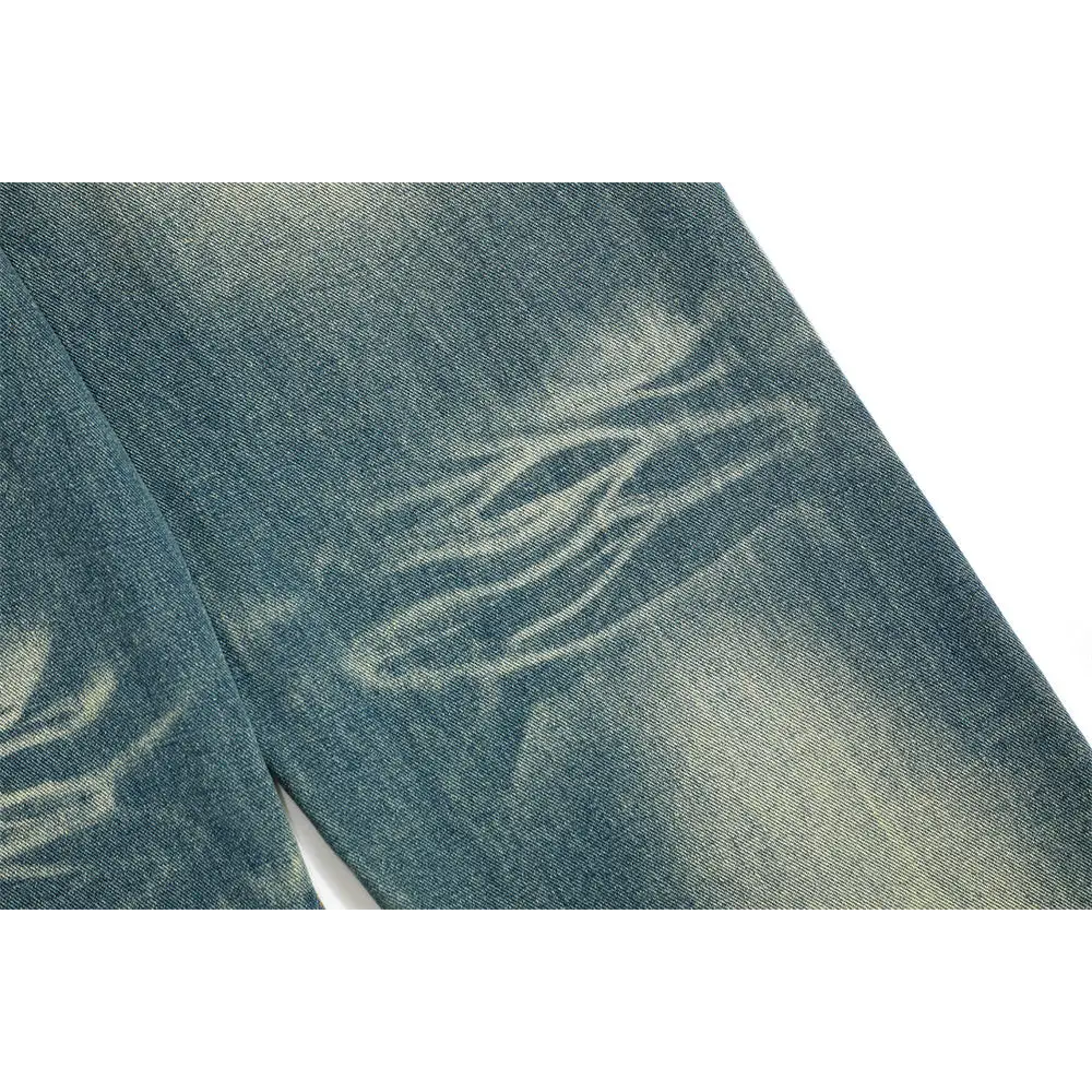 Washed Denim Loose Trousers For Men