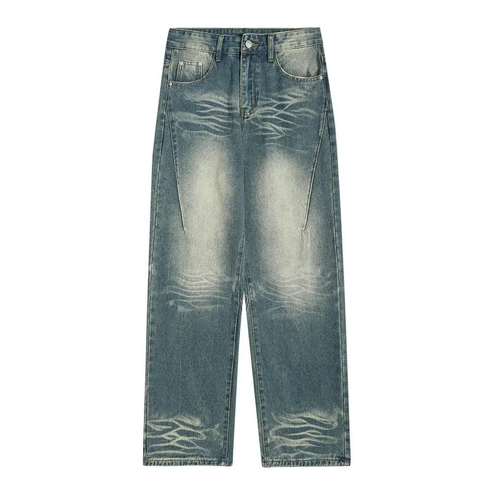 Washed Denim Loose Trousers For Men - Blue / S