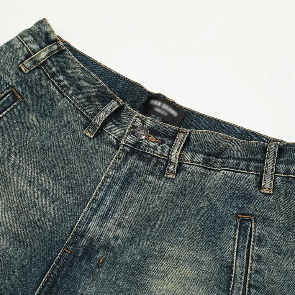 Washed Denim Straight-leg Trousers Men
