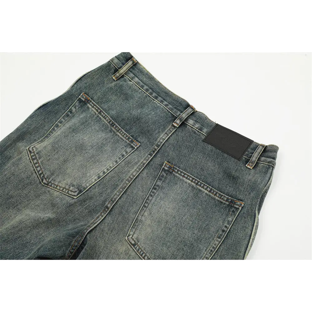 Washed Denim Straight-leg Trousers Men