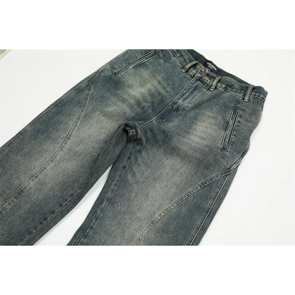 Washed Denim Straight-leg Trousers Men
