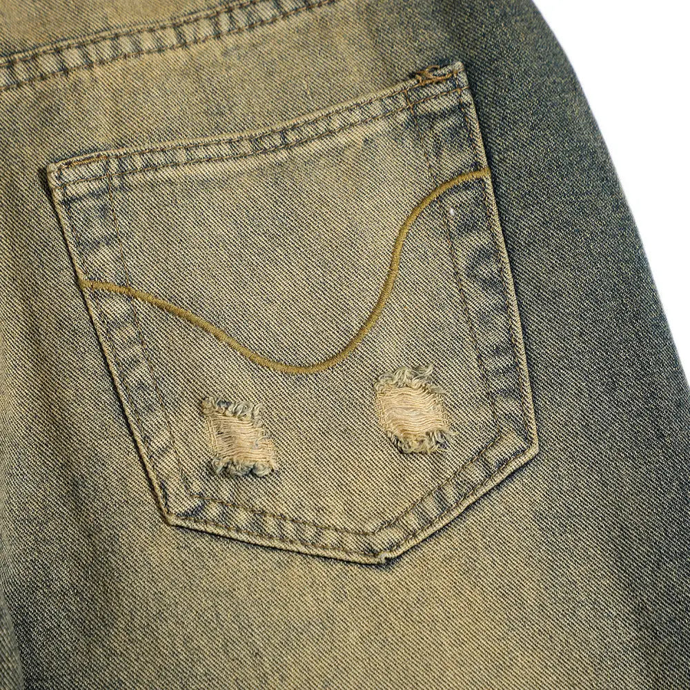 Washed White Denim Bootcut Trousers Men