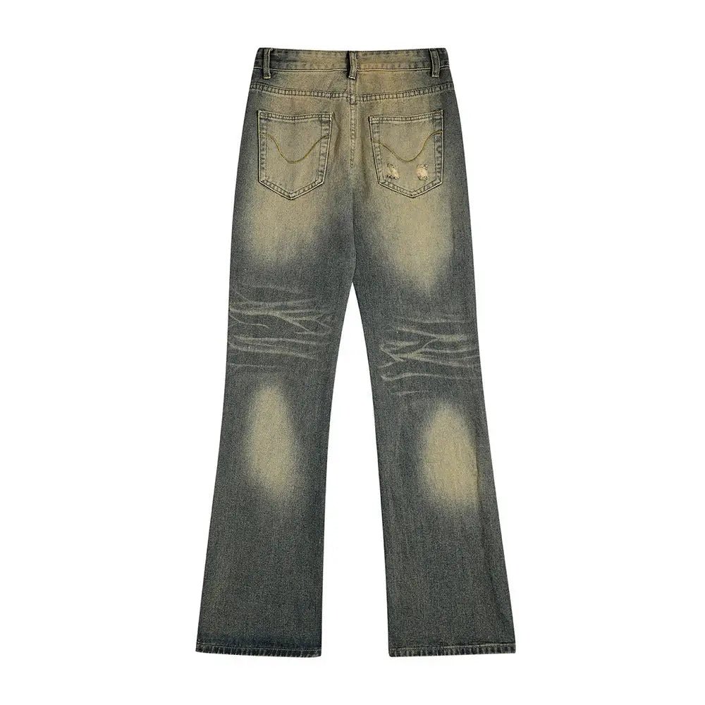 Washed White Denim Bootcut Trousers Men