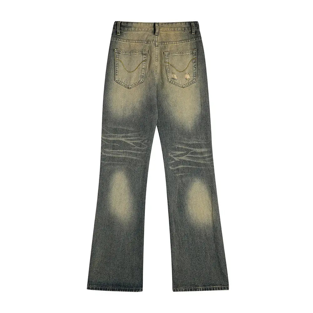 Washed White Denim Bootcut Trousers Men