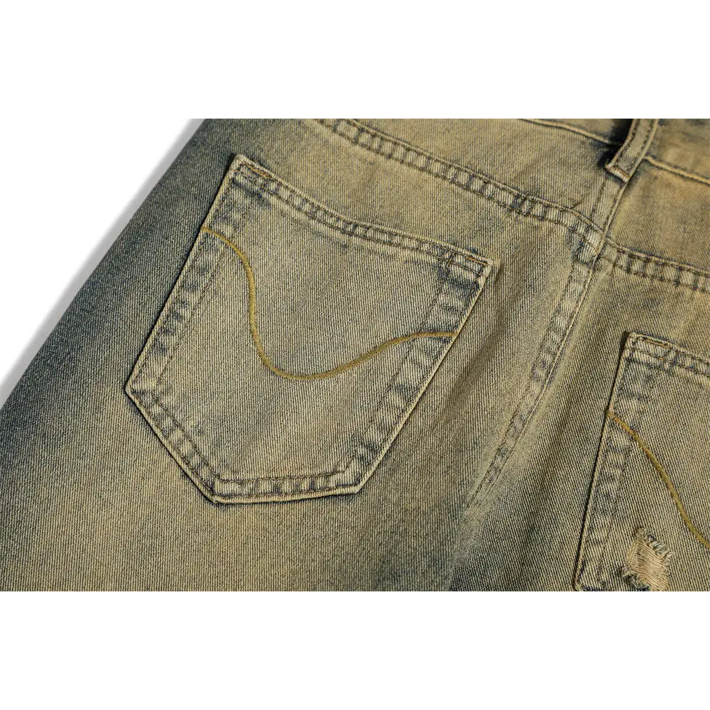 Washed White Denim Bootcut Trousers Men