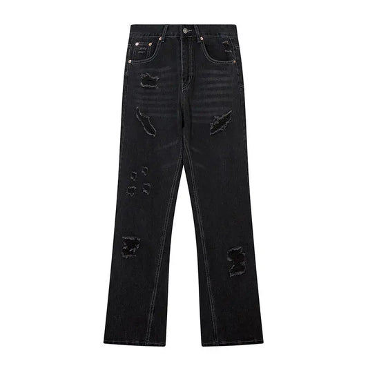 Washing Hole Denim Bootcut Trousers Men