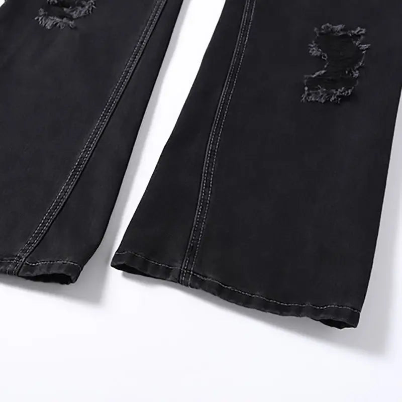 Washing Hole Denim Bootcut Trousers Men