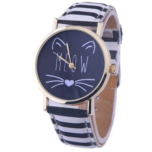 Watch watches women fashion watch  Luxury Cute Cat Pattern PU Leather Band Analog Quartz Vogue Wristwatch - Beyond Trends Hub 