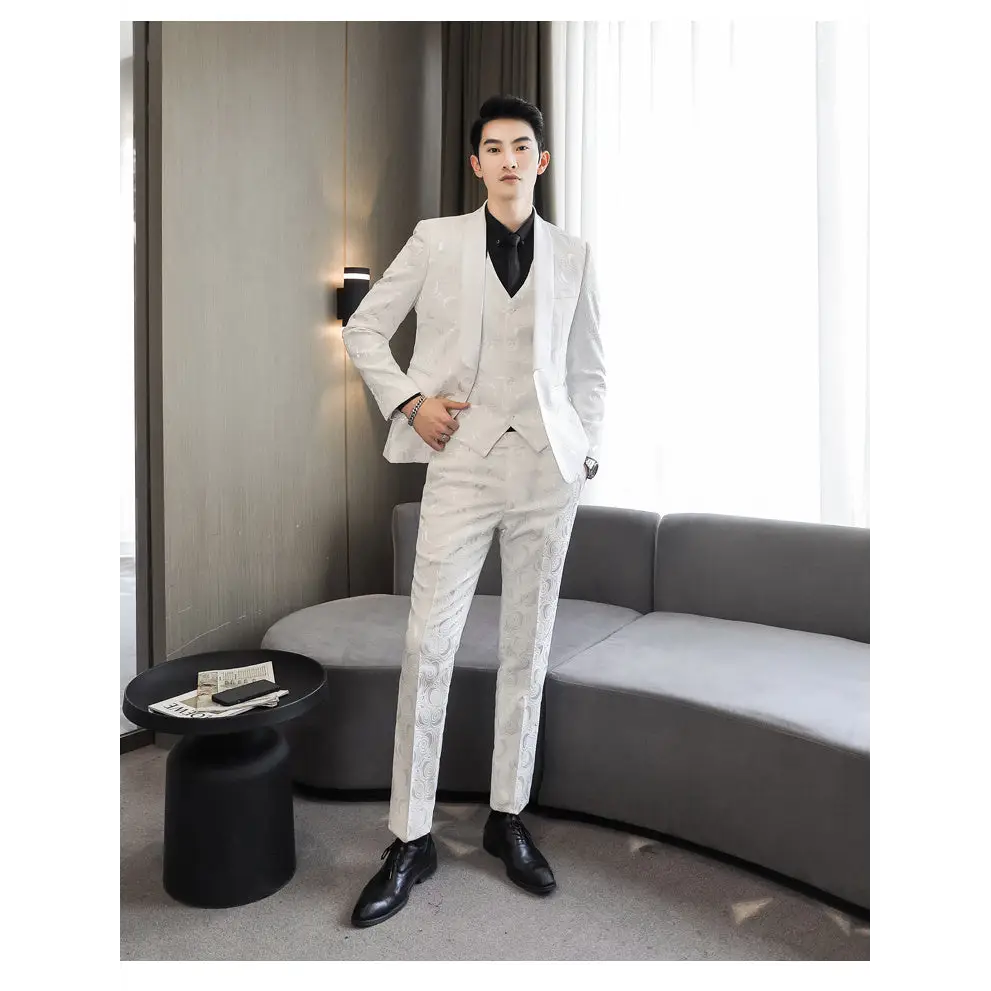 Wedding Embossed Dress Suit Three-piece Suit For Men Beyond Trends Hub