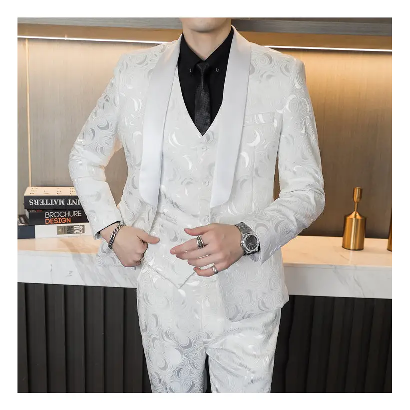 Wedding Embossed Dress Suit Three-piece Suit For Men Beyond Trends Hub