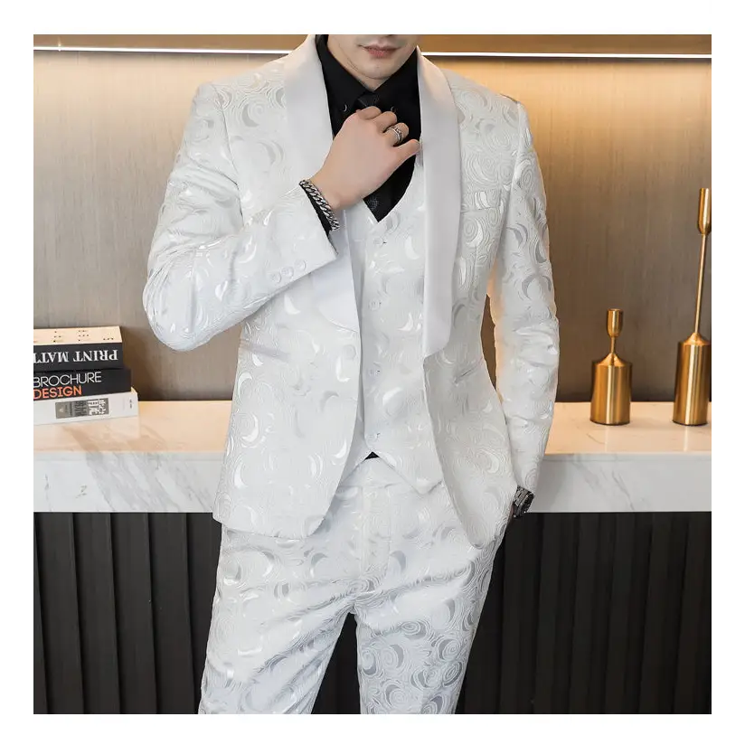 Wedding Embossed Dress Suit Three-piece Suit For Men Beyond Trends Hub