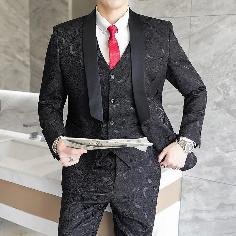 Wedding Embossed Dress Suit Three-piece Suit For Men Beyond Trends Hub