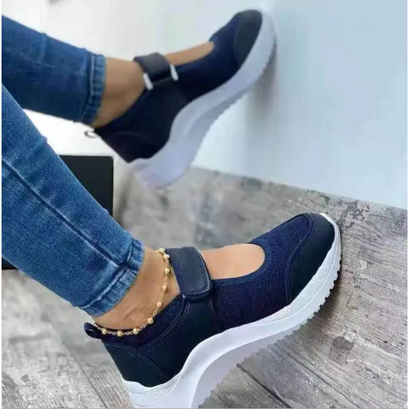 Wedge Velcro Casual Plus Size Sports Women’s Shoes - Blue / 35size - 4