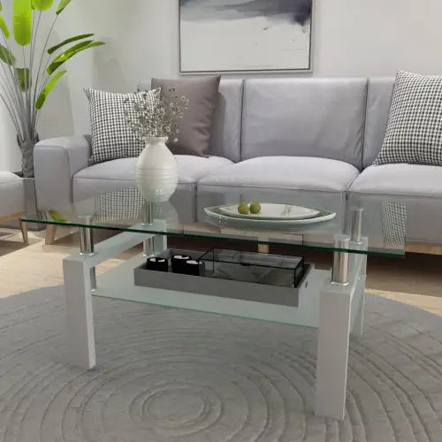 White Coffee Table Clear Coffee Table Modern Side Center Tables For Living Room Living Room Furniture - White - 5