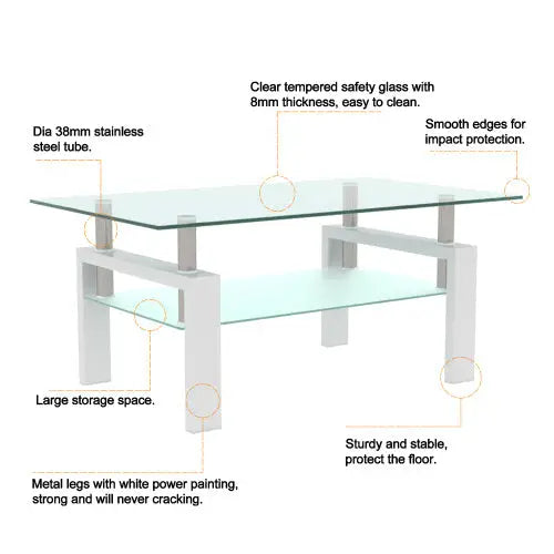 White Coffee Table Clear Coffee Table Modern Side Center Tables For Living Room Living Room Furniture - White - 5