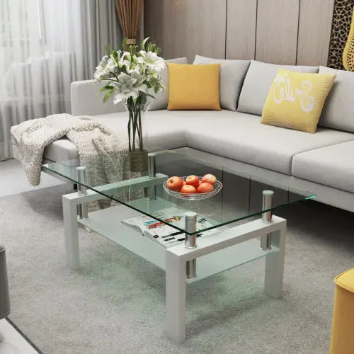 White Coffee Table Clear Coffee Table Modern Side Center Tables For Living Room Living Room Furniture - White - 5