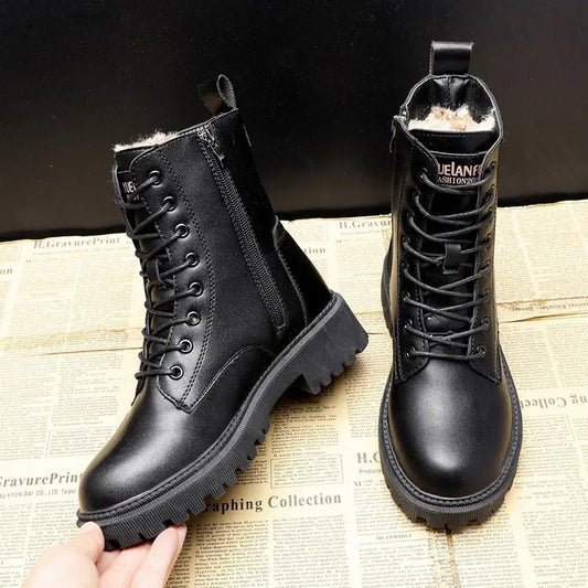 Winter All-matching Flat Bottom Thickened Booties Cotton-padded Shoes With Velvet Beyond Trends Hub