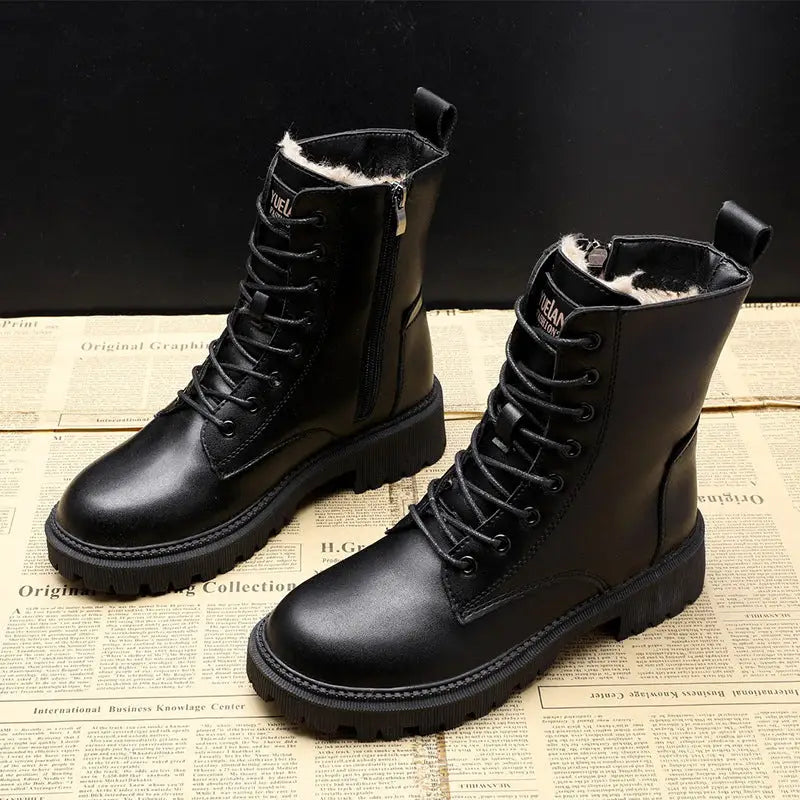 Winter All-matching Flat Bottom Thickened Booties Cotton-padded Shoes With Velvet Beyond Trends Hub
