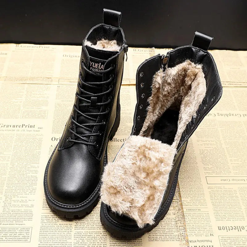 Winter All-matching Flat Bottom Thickened Booties Cotton-padded Shoes With Velvet Beyond Trends Hub