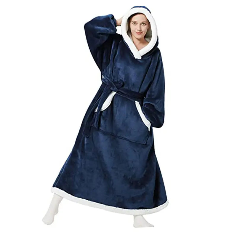 Winter Hoodie Blanket With Button Design Warm Home Clothes Women Men Oversized Pullover - Blue / One size