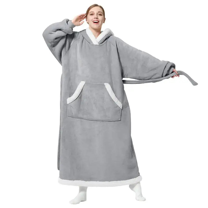 Winter Hoodie Blanket With Button Design Warm Home Clothes Women Men Oversized Pullover - Grey / One size