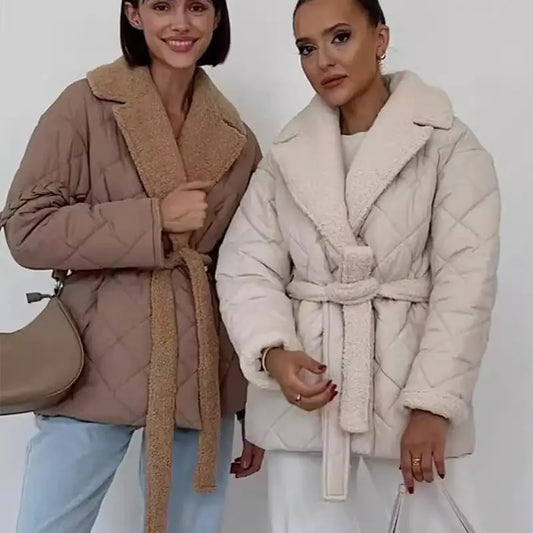 Winter Lapel Plaid Coat Fashion All-match Waist-tied Design Coat For Women Outwear Clothing - 4