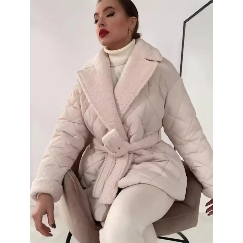 Winter Lapel Plaid Coat Fashion All-match Waist-tied Design Coat For Women Outwear Clothing - 4