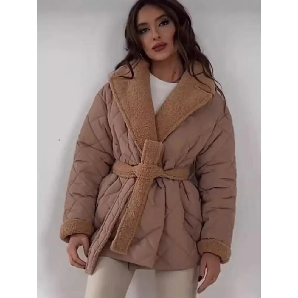 Winter Lapel Plaid Coat Fashion All-match Waist-tied Design Coat For Women Outwear Clothing - Dark Brown / S - 4