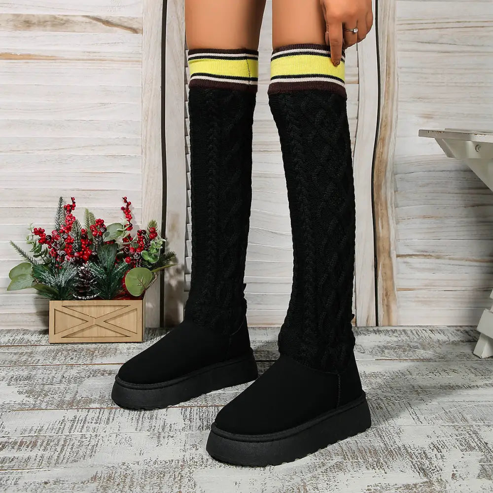 Winter Over-the-knee Boots With Long Knitted Sock Design Fashion Flat Thick-soled Shoes For Women Casual Warm Long Boot Beyond Trends Hub